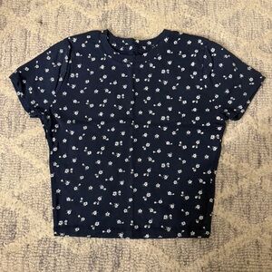 Hollister Navy Floral Cropped Tee